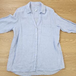 Sigrid Olsen Blue Linen Button Up Shirt Womens XL Top tunic Lightweight Blouse